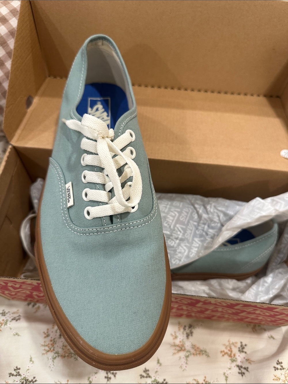 Vans Men Era Canvas Sneakers in Seafoam with Gum Sole
